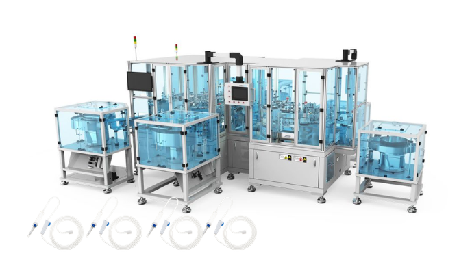 Automatic pre-filled flush line assembly machine