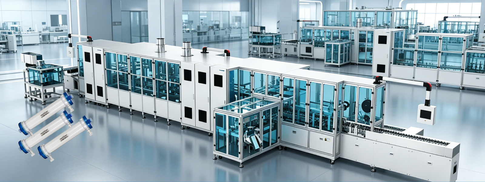 High speed hemodialyzer assembly line
